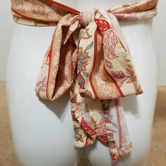 Rusttydustty top Large floral print cropped puff sleeve cutout tie back boho - Picture 9 of 13